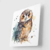 Cute Waterverf Owl Vierkante Klok (Hoek)