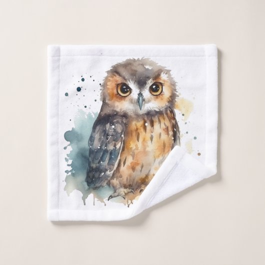 Cute Waterverf Owl Washandje (Wasdoekje)