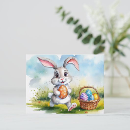 Cute Waterverf Paasbunny Briefkaart (Staand voorkant)