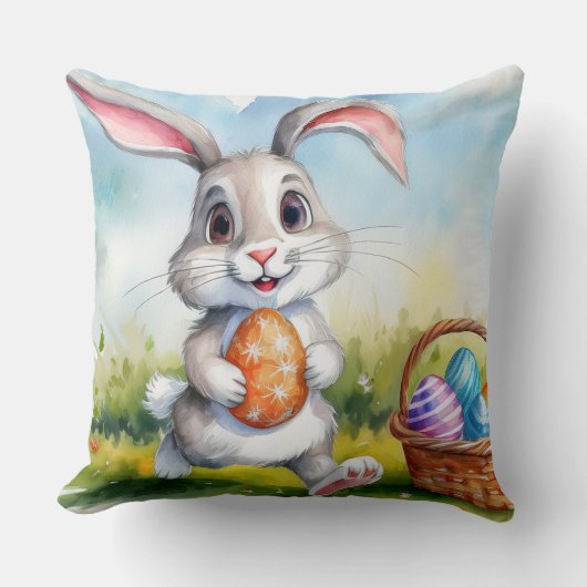 Cute Waterverf Paasbunny Kussen (Voorkant)