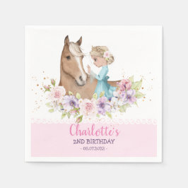 Cute Waterverf Pastel Princess and Horse Birthday Servet