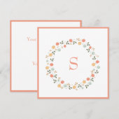 Cute Waterverf Peach Greenery Monogram Card (Voorkant / Achterkant)