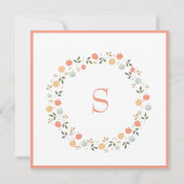 Cute Waterverf Peach Greenery Monogram Card (Voorkant)