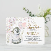 Cute Waterverf Penguin Gender Neutral Baby shower Kaart (Staand voorkant)