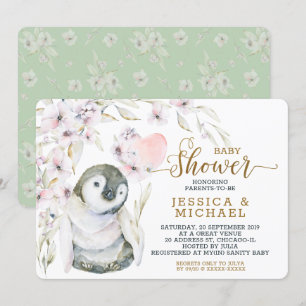 Cute Waterverf Penguin Gender Neutral Baby shower Kaart