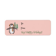 Cute Waterverf Penguin kerstcadeau Label Label