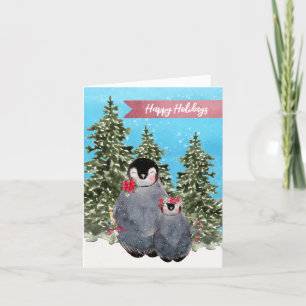 Cute Waterverf Penguin Kerstmis Feestdagen Kaart