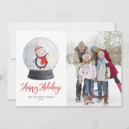 Cute Waterverf Penguin Snow Wereldbol Foto Feestdagenkaart