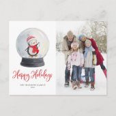 Cute Waterverf Penguin Snow Wereldbol Foto Feestdagenkaart (Voorkant)