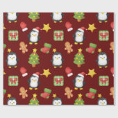 Cute Waterverf Penguins Wrapping Paper Cadeaupapier (Vlak)
