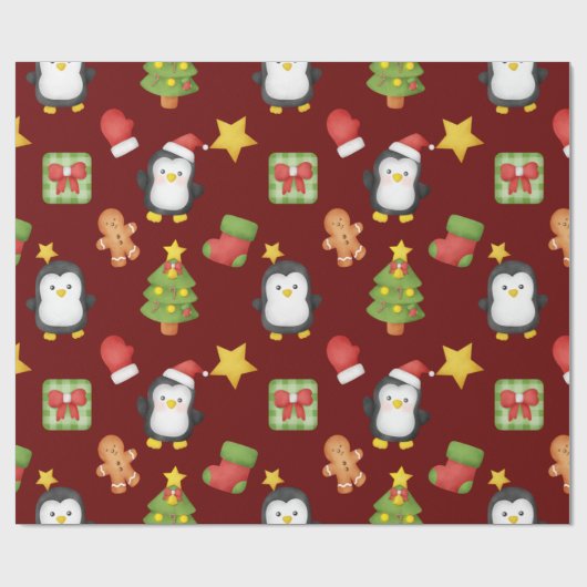 Cute Waterverf Penguins Wrapping Paper Cadeaupapier (Vlak)