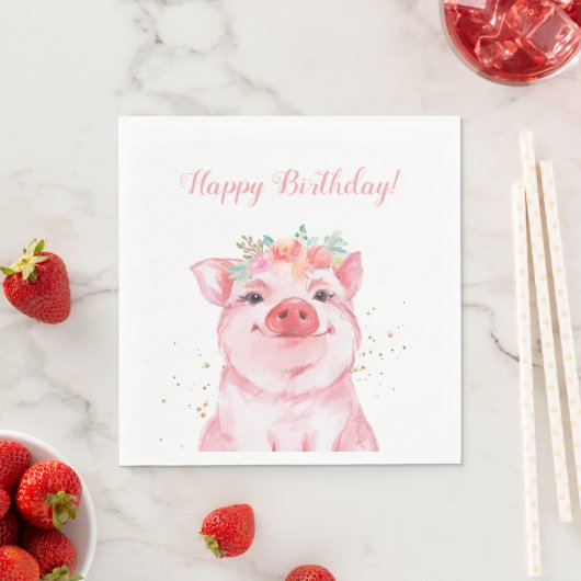 Cute Waterverf Pig Birthday Servet (Insitu)