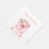 Cute Waterverf Pig Birthday Servet (Hoek)