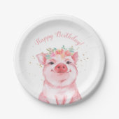 Cute Waterverf Pig Happy Birthday Papieren Bordje (Voorkant)