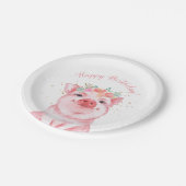 Cute Waterverf Pig Happy Birthday Papieren Bordje (Gekanteld)