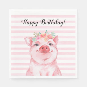 Cute Waterverf Pig Happy Birthday Servet