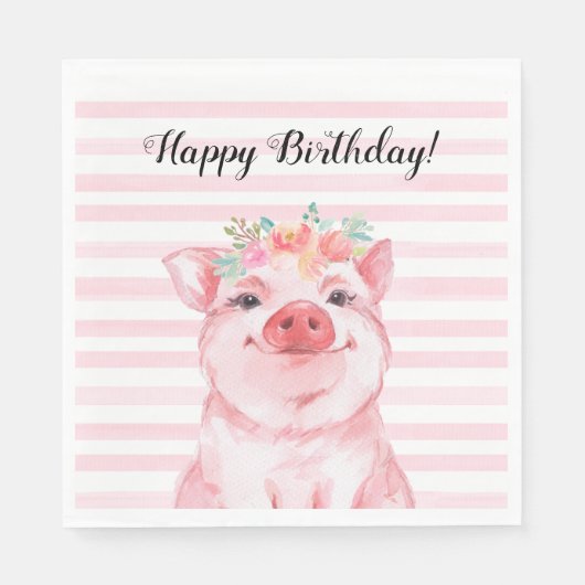 Cute Waterverf Pig Happy Birthday Servet (Voorkant)