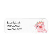 Cute Waterverf Pig Return-adres Etiket (Voorkant)