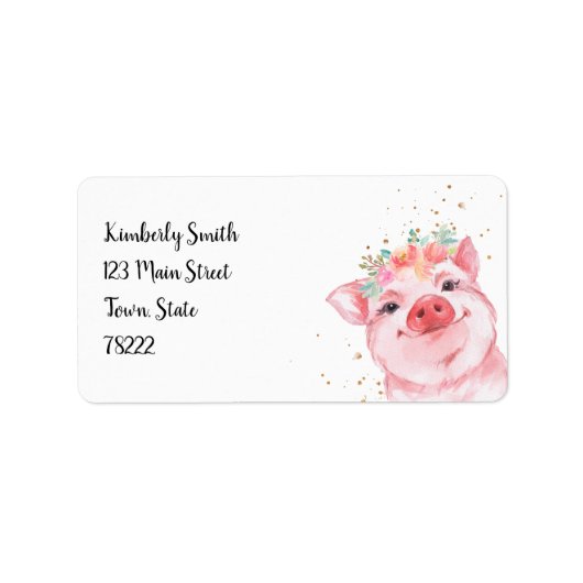 Cute Waterverf Pig Return-adres Etiket (Voorkant)