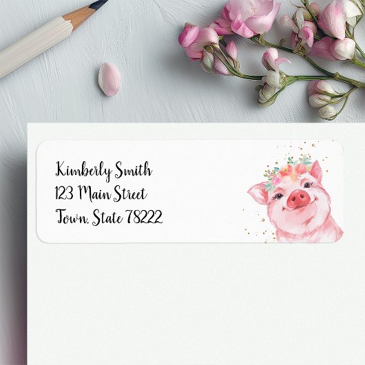 Cute Waterverf Pig Return-adres Etiket