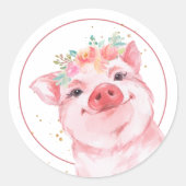 Cute Waterverf Pig Ronde Sticker (Voorkant)