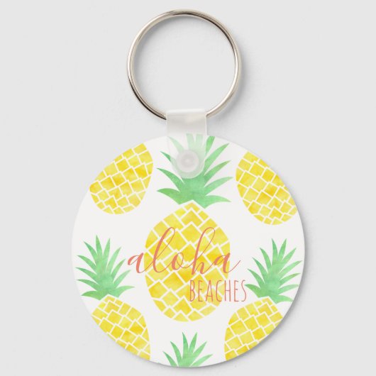 Cute Waterverf Pineappel Aloha Beaches Sleutelhanger (Voorkant)