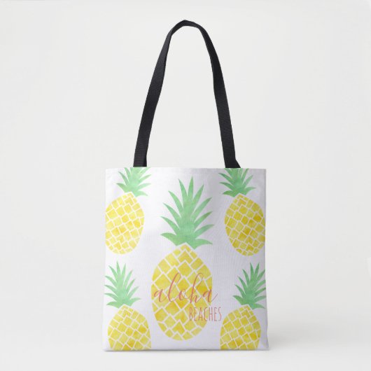 Cute Waterverf Pineappel Aloha Beaches Tote Bag (Voorkant)