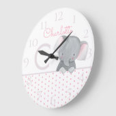 Cute Waterverf Pink Polka Dot Elephant Girly Grote Klok (Hoek)