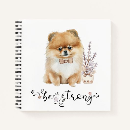 Cute Waterverf Pomeranian be strong calligrafie Notitieboek (Voorkant)