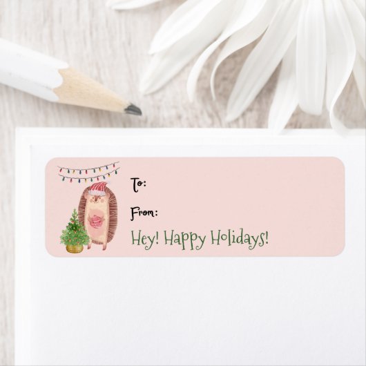 Cute Waterverf Porcupine-kerstcadeaulabel Label (Insitu)