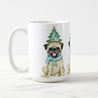 Cute Waterverf Pug Kerstmis Koffiemok
