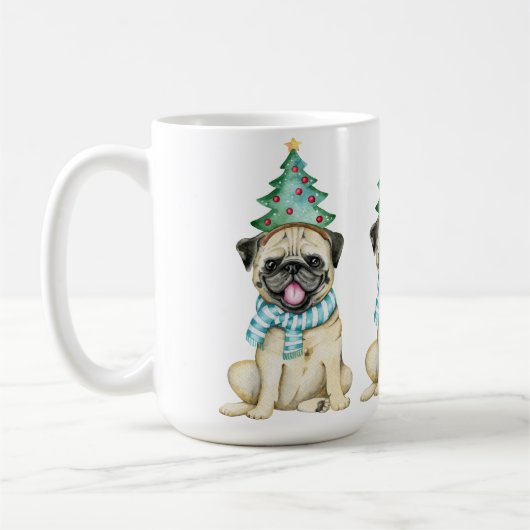 Cute Waterverf Pug Kerstmis Koffiemok (Links)