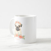 Cute Waterverf Pug Peach Floral Personalized Koffiemok (Voorkant links)
