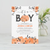 Cute Waterverf Pumpkin 'Het is een jongen' Baby sh Kaart (Staand voorkant)