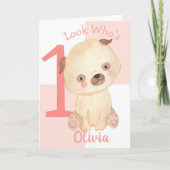 Cute Waterverf Puppy Custom Name 1st Birthday Ca Kaart (Voorkant)