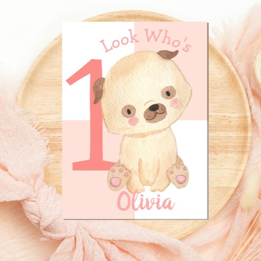 Cute Waterverf Puppy Custom Name 1st Birthday Ca Kaart