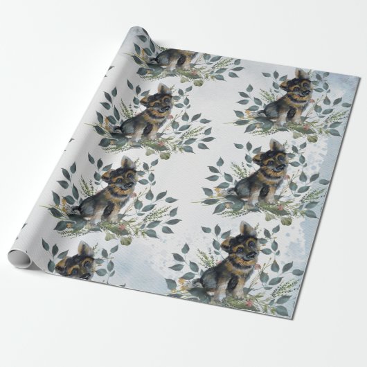 Cute Waterverf Puppy Dog Cadeaupapier (Uitgerold)