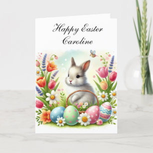 Cute Waterverf Rabbit Bunny Hare Easter Floral Bedankkaart