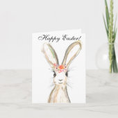 Cute Waterverf Rabbit Bunny Hare Easter Floral Bedankkaart (Voorkant)