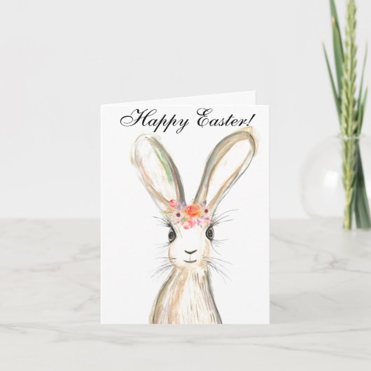 Cute Waterverf Rabbit Bunny Hare Easter Floral Bedankkaart (Voorkant)