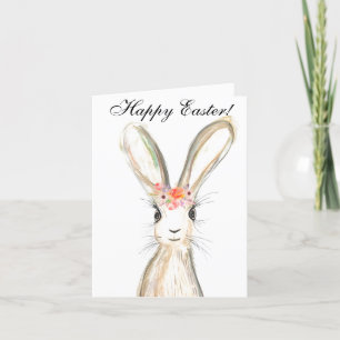 Cute Waterverf Rabbit Bunny Hare Easter Floral Bedankkaart