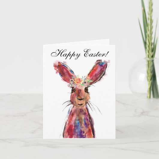 Cute Waterverf Rabbit Bunny Hare Easter Floral Bedankkaart (Voorkant)