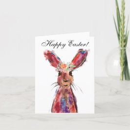 Cute Waterverf Rabbit Bunny Hare Easter Floral Bedankkaart