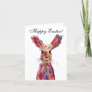 Cute Waterverf Rabbit Bunny Hare Easter Floral Bedankkaart