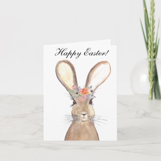 Cute Waterverf Rabbit Bunny Hare Easter Floral Bedankkaart (Voorkant)