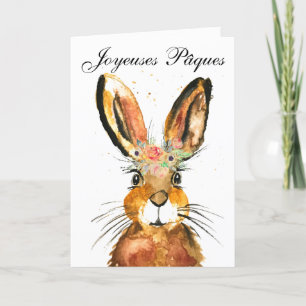 Cute Waterverf Rabbit Bunny Hare Easter Floral Bedankkaart