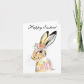 Cute Waterverf Rabbit Bunny Hare Easter Floral Bedankkaart (Voorkant)