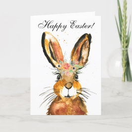 Cute Waterverf Rabbit Bunny Hare Easter Floral Bedankkaart