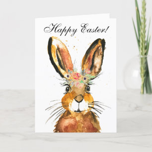 Cute Waterverf Rabbit Bunny Hare Easter Floral Bedankkaart