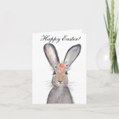Cute Waterverf Rabbit Bunny Hare Easter Floral Bedankkaart (Voorkant)